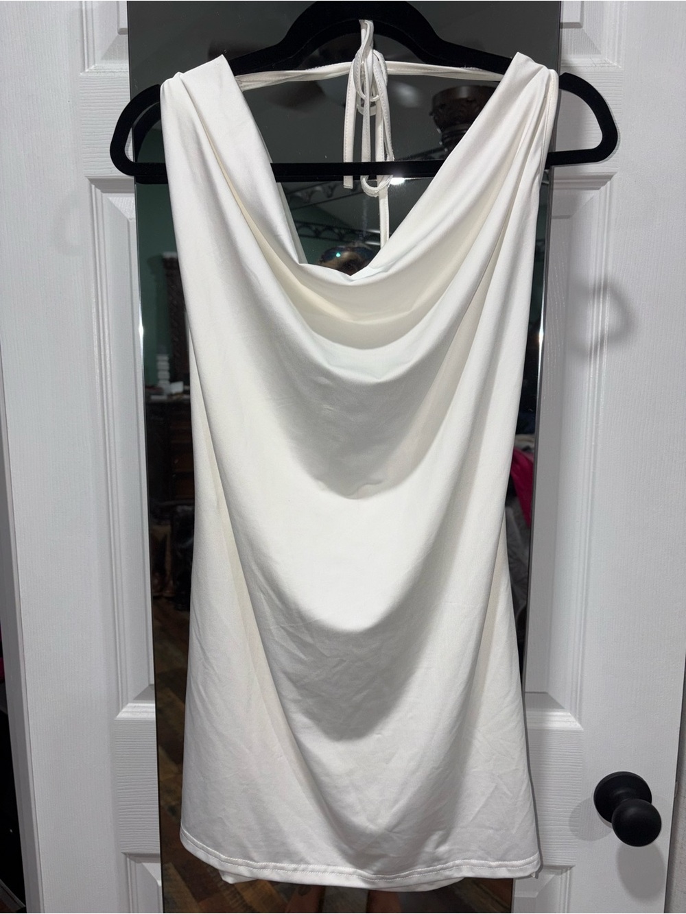 Elegant Backless Cowl Dress - White